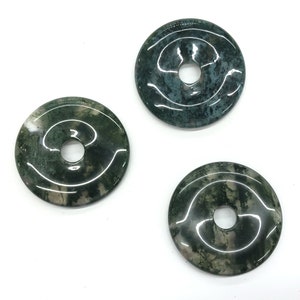 Contas de rosquinha de ágata musgo, contas de pedra verde, pingente, contas de pedras preciosas naturais, 30 mm, 40 mm, 50 mm, 1 peça