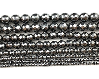 Hematite Faceted Beads, Natural Gemstone Beads, Stone Beads 2mm 3mm 4mm 6mm 8mm 10mm 15''