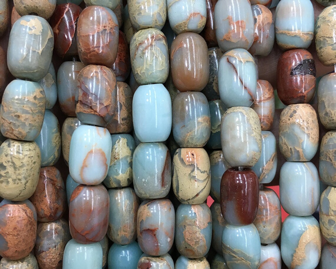 Natural Impression Jasper Barrel Beads Red Green Brown Jasper Etsy