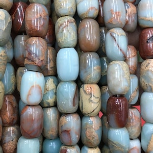 Impression Jasper Barrel Beads, Natural Gemstone Beads, Tube Stone Beads 12mm 14mm 16mm 18mm 20mm 15&#39;&#39;