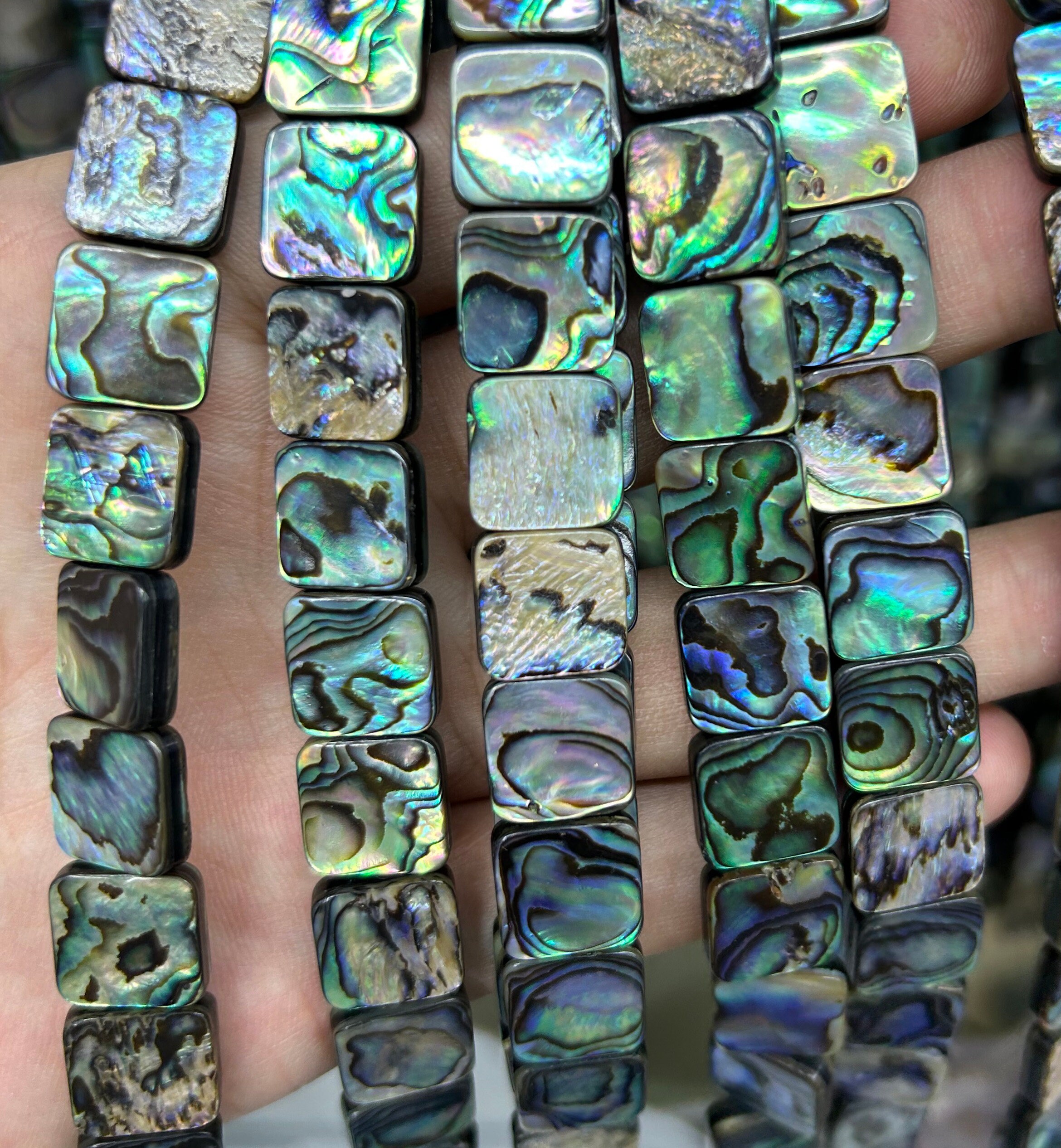 thumbnail interactive-video image 1 of 16mm Abalone Shell Rectangle Beads - Polished Paua Rainbow Loose Beads - 15-Piece Lot 1 of 6