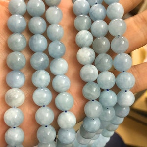 Aquamarine Beads, Natural Gemstone Beads, Round Stone Beads For Jewelry Making 4mm 6mm 8mm 10mm 15&#39;&#39;