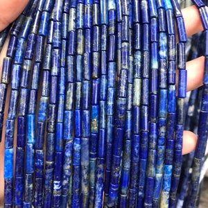 Genuine Lapis Lazuli Tube Beads, Natural Stone Beads For Jewelry Making 4x13mm 15&#39;&#39;