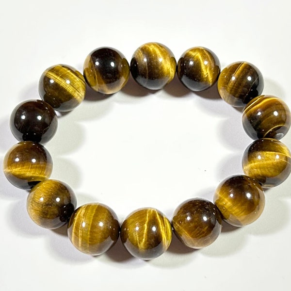 Women Bracelets, Men Bracelets, Yellow Tiger Eye Bracelet, Stone Beads Bracelet Gift 8''