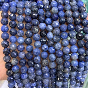 Blue Dumortierite Faceted Beads Natural Gemstone Beads Round Stone Beads 4mm 6mm 8mm 10mm 15&#39;&#39;