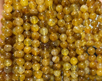 Yellow Hematoid Quartz Beads, Natural Crystal Beads, Round Stone Beads AAA Quality 6mm 8mm 10mm 15''