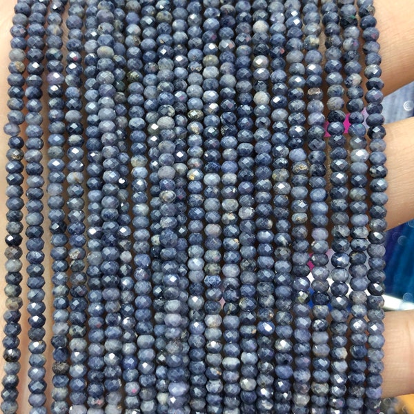 Sapphire Faceted Beads, Natural Gemstone Beads, Nice Cut Rondelle Genuine Stone Beads 2x3mm 15''