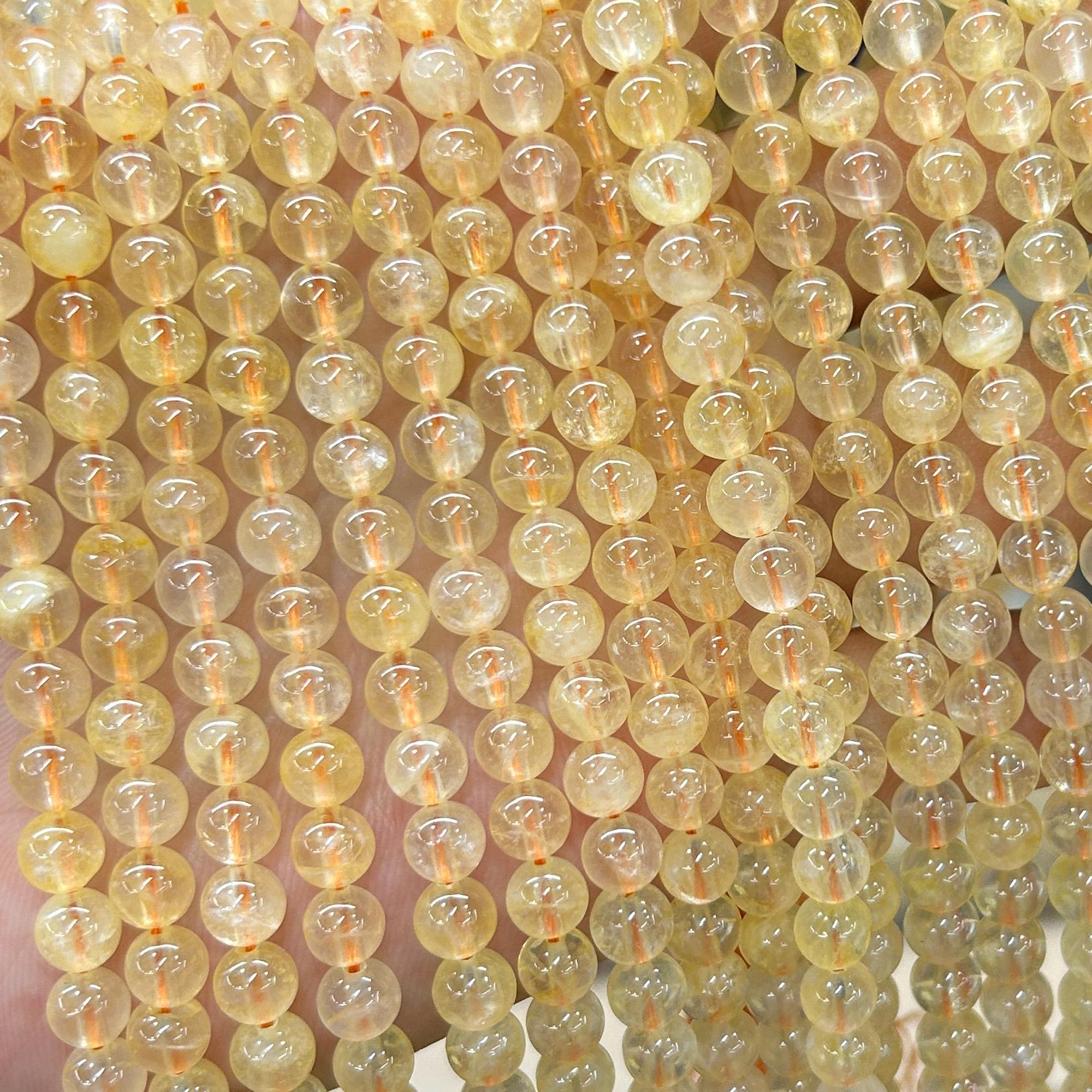 Yellow Citrine Natural Stone Beads Smooth Round Shape Gemstone Beads for DIY Jewelry Making Bracelets Necklace Full Strand 15 inch (Yellow Citrine,6mm