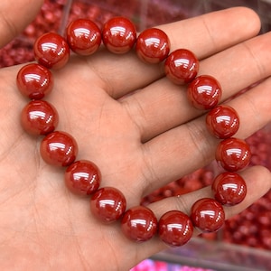 Armband med röda cinnoberstenar, armband med stenpärlor, 6 mm, 8 mm, 10 mm, 12 mm, 7,5 tum