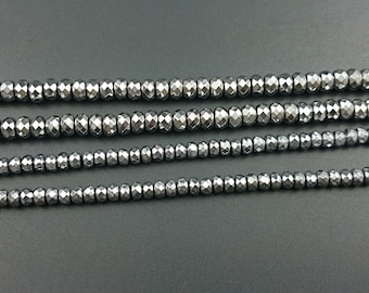 Faceted Hematite Rondelle Beads, Silver Stone Beads for Jewelry Making, 15'' Strand