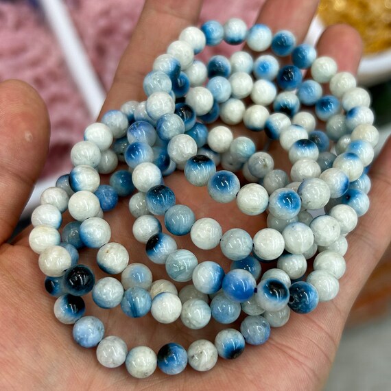 Sea Of Ice Gemstone Stretch Bracelet - 6mm Round Beads With Sterling Silver, 7.5 Inch Unisex