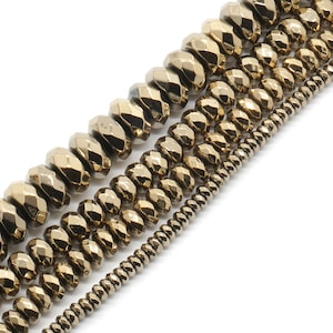 Light Gold Hematite Rondelle Faceted Beads, Natural Gemstone Beads Stone Beads, 3mm 4mm 6mm 8mm 10mm 15&#39;&#39;