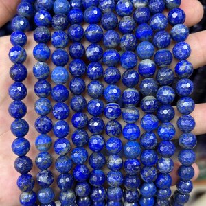 Genuine Lapis Lazuli Faceted Beads, Natural Gemstone Beads, Stone Bead 6mm 8mm 10mm 15‘’