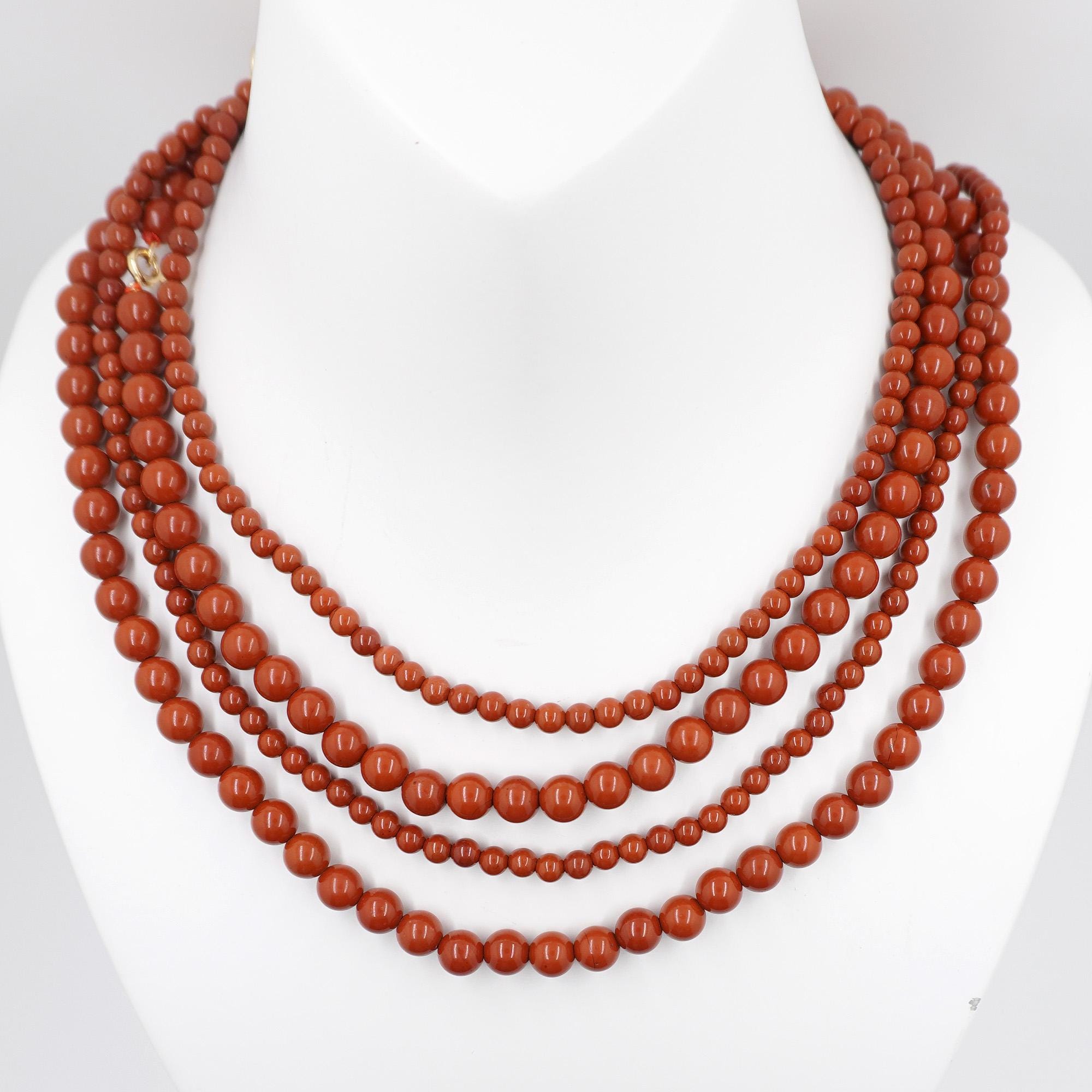 Collier De Perles En Jaspe Rouge Et Argent 925, Longueur 40 Cm - Bijou Occasion Pierre Naturelle