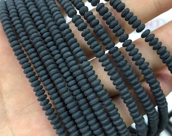 Black Onyx Matte Beads, Natural Gemstone Beads, Small Rondelle Stone Beads 2x4mm 15''