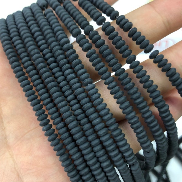 Black Onyx Matte Beads, Natural Gemstone Beads, Small Rondelle Stone Beads 2x4mm 15''