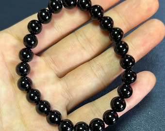 Bracelet femme, bracelet homme, bracelet perles de pierre d'onyx noir 4 mm 6 mm 8 mm 10 mm 12 mm 14 mm 8 ''
