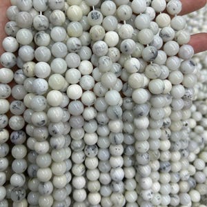 White Opal Stone Beads, Natural Gemstone Beads, Round Semi Precious Beads A Quality 10mm 15&#39;&#39;