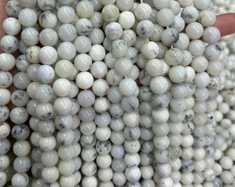 White Opal Stone Beads, Natural Gemstone Beads, Round Semi Precious Beads A Quality 10mm 15''