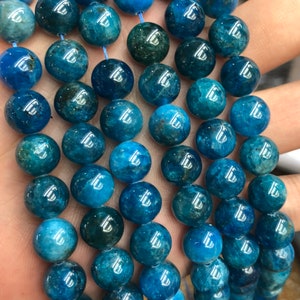 Blue Apatite Beads, Natural Gemstone Beads, Round Stone Beads 4mm 6mm 8mm 10mm 15&#39;&#39;