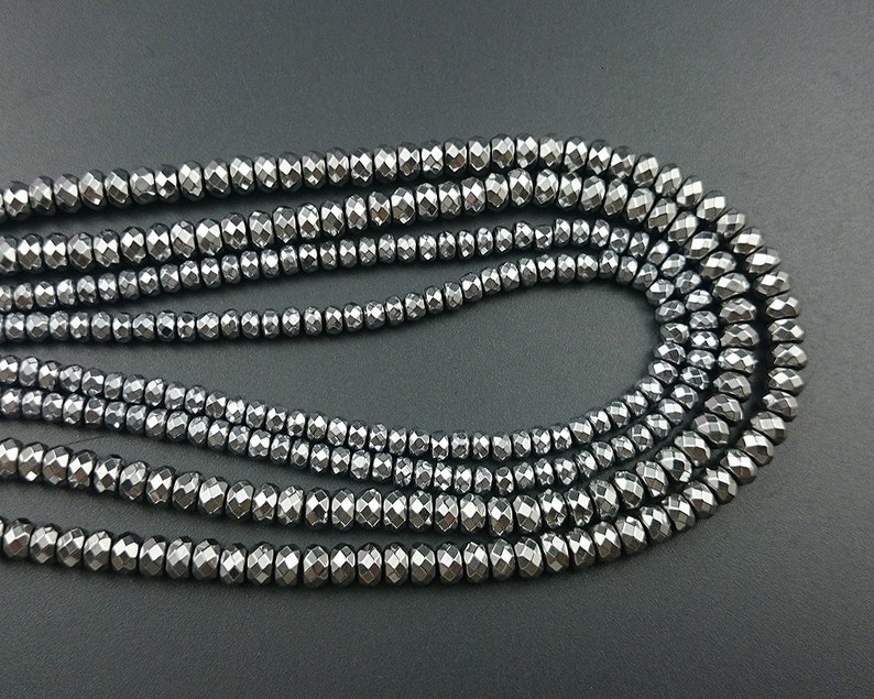 Hematite Beads Loose Semi Precious Stone Beads 2x4mm 3x4mm 4x6mm Rondelle Faceted Beads Natural Silver Hematite Gemstone Beads