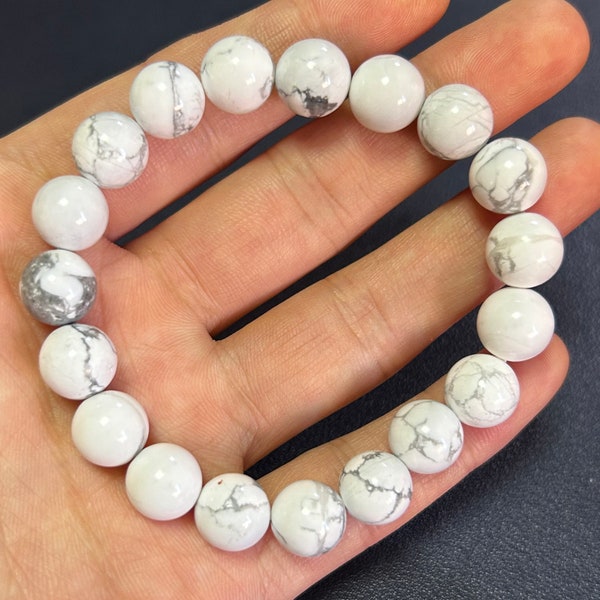 Bracelet femme, bracelet homme, bracelet perles de pierre howlite 4 mm 6 mm 8 mm 10 mm 12 mm 8 po.