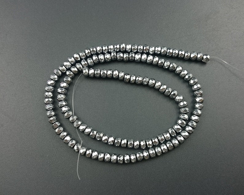 Hematite Beads Loose Semi Precious Stone Beads 2x4mm 3x4mm 4x6mm Rondelle Faceted Beads Natural Silver Hematite Gemstone Beads