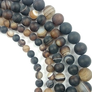 Coffee Striped Agate Beads, Natural Gemstone Beads, Matte Beads, Round Stone Beads, 6mm 8mm 10mm 12mm 15''