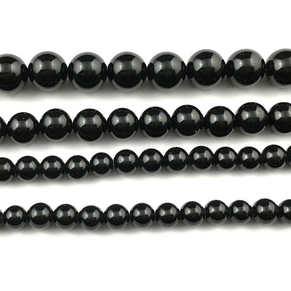 Perles d'onyx noir, Perles de pierres précieuses naturelles, Perles de pierre rondes 4 mm 6 mm 8 mm 10 mm 12 mm 14 mm