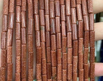 Cuentas tubulares de arenisca dorada, cuentas semipreciosas naturales para la fabricación de joyas, 4 x 13 mm, 15 pulgadas.