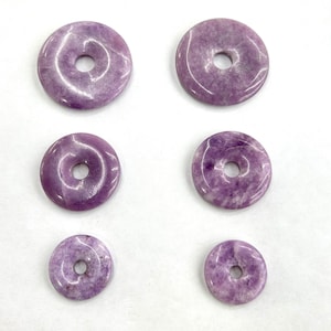 Pingente de contas de donut de lepidolita, contas de pedras preciosas naturais, pingente de donut de pedra roxa, 30 mm, 40 mm, 50 mm, 1 peça