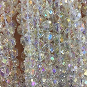 Rainbow Crystal Faceted Beads, Natural Gemstone Beads, Quartz Stone Beads, 4mm 6mm 8mm 10mm 12mm 15&#39;&#39;