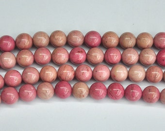 Pink Rhodonite Beads, Round Gemstone Beads for Jewelry Making, 15'' Strand