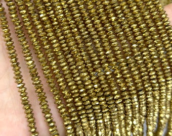 Gold Hematite Rondelle Faceted Beads, Natural Gemstone Beads Stone Beads, 3mm 4mm 6mm 8mm 10mm 15''