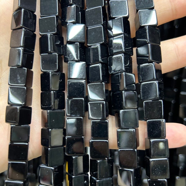 Black Onyx Cube Beads, Natural Gemstone Beads, Loose Stone Beads Wholesale 4mm 6mm 8mm 10mm 15''