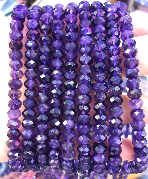 Amethyst Faceted Beads, Natural Gemstone Beads, Rondelle Crystal