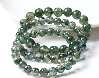 Women Bracelet Men Bracelet Moss Agate Stone Beads Bracelet 6mm 8mm 10mm 8''