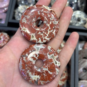 50mm Red Jasper Donut Beads Natural Gemstone Beads Stone Beads Donut Pendant 1pc