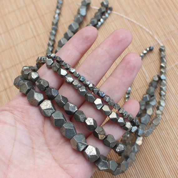 8MM HEMATITE GEMSTONE PYRITE TONE FACETED ROUND 8MM LOOSE BEADS 16/"