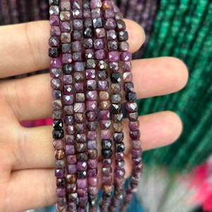 Dark Ruby Cube Faceted Beads, Natural Stone Beads, Loose Semi Precious Gemstone Beads 4mm 15&#39;&#39;