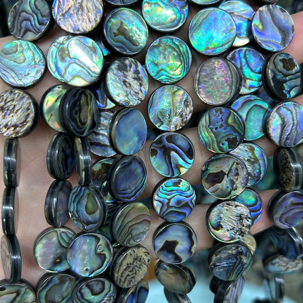 Abalone Shell Beads, Natural Gemstone Beads, Flat Coin Round Beads 6mm 8mm 10mm 12mm 14mm 16mm 15''