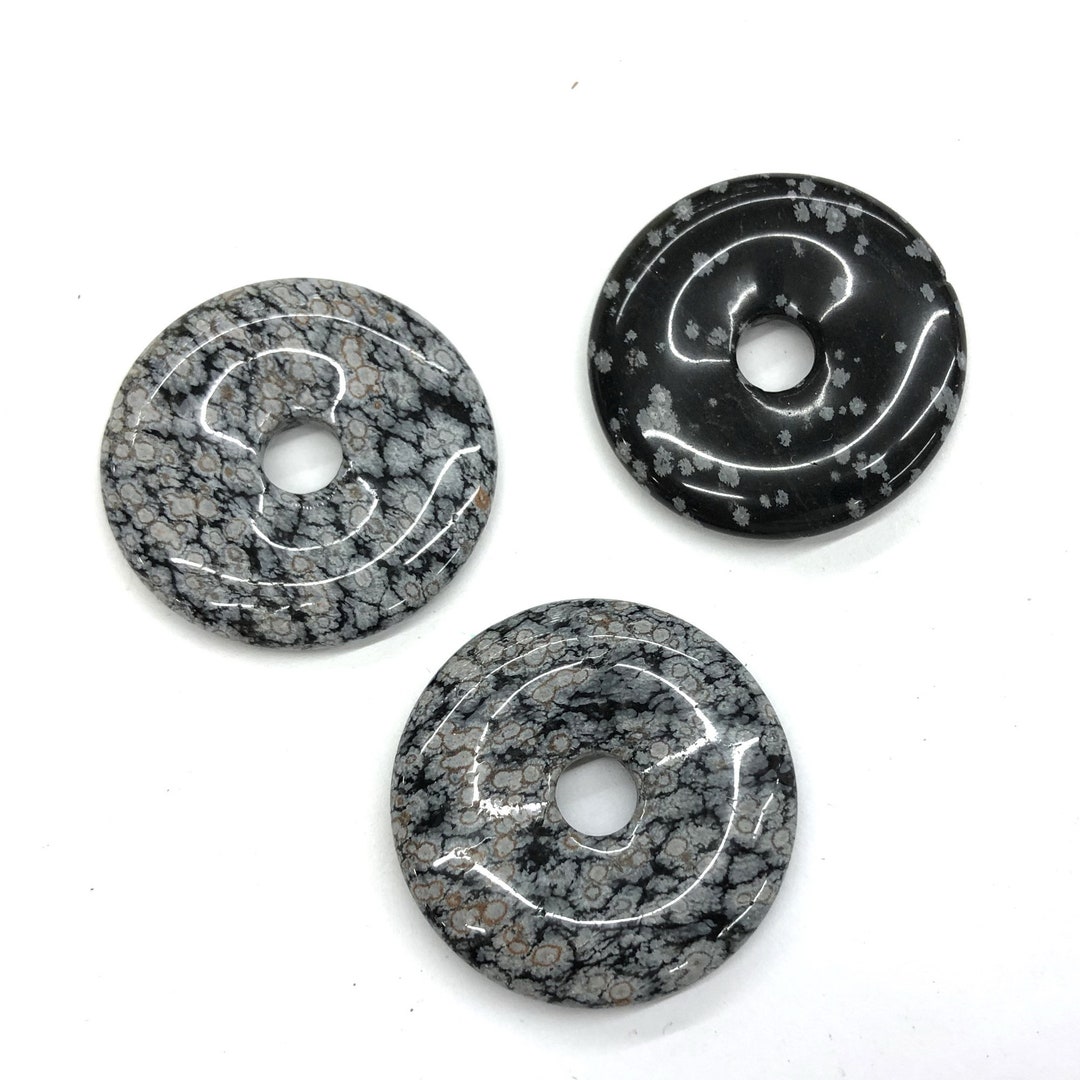 thumbnail image 2 of 40mm Black Obsidian Donut Pendant – Cotton Ribbon Included, Gemstone Jewelry 2 of 4