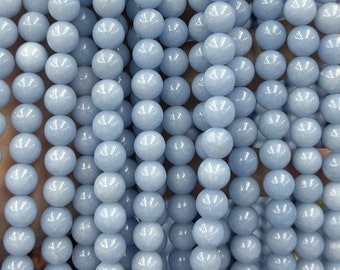 Perline di angelite blu, perline di pietre preziose naturali, perline di pietra rotonde 4mm 6mm 8mm 10mm 12mm 15''