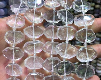 Crystal Quartz Beads, Natural Gemstone Beads, Flat Nugget Faceted Beads, Loose Stone Beads 15pcs