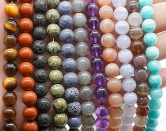 Wholesale Natural Stone Beads Amethyst Lapis Lazuli Carnelian Crystal Jasper Bloodstone Onyx Sunstone Obsidian Beads 8mm 15&#39;&#39;