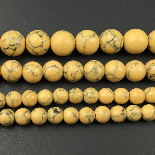 Yellow Turquoise Beads, Loose Gemstone Beads, Round Semi Precious Beads, 4mm 6mm 8mm 10mm 12mm 15''