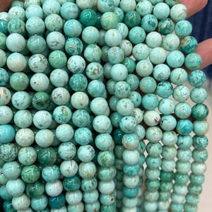 Natural Peruvian Turquoise Beads Round Gemstone Beads Stone Beads For Jewelry Making AA 6mm 8mm 10mm 15&#39;&#39;