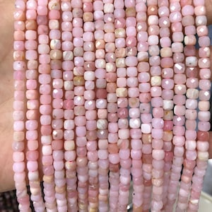 Pink Opal Cube Faceted Beads, Natural Gemstone Beads, Stone Beads For Jewelry Making 4mm 15&#39;&#39;