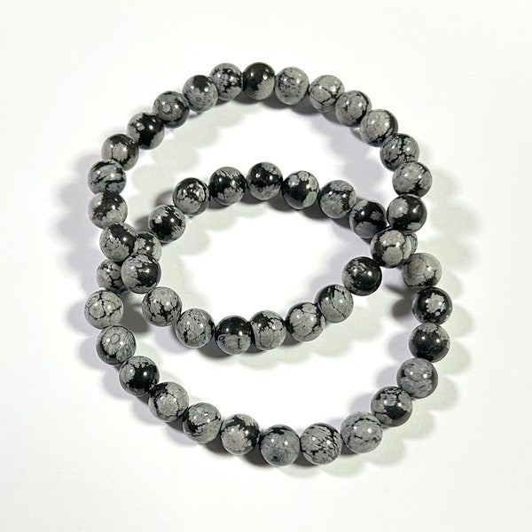 Women Men Bracelets, Snowflake Obsidian Bracelet, Natural Stone Beads Bracelet 6mm 8mm 10mm 8''