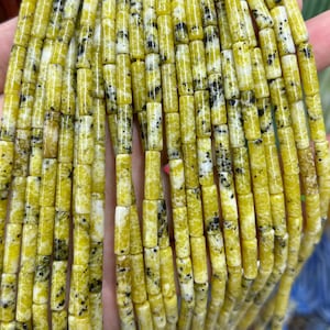 4x13mm Yellow Turquoise Tube Beads, Natural Gemstone Beads, Stone Beads, Spacer Beads 15&#39;&#39;